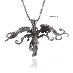 Angel Wings Warrior Wind Goddess Armored Seraphim Retro Pendant 60cm Box Chain